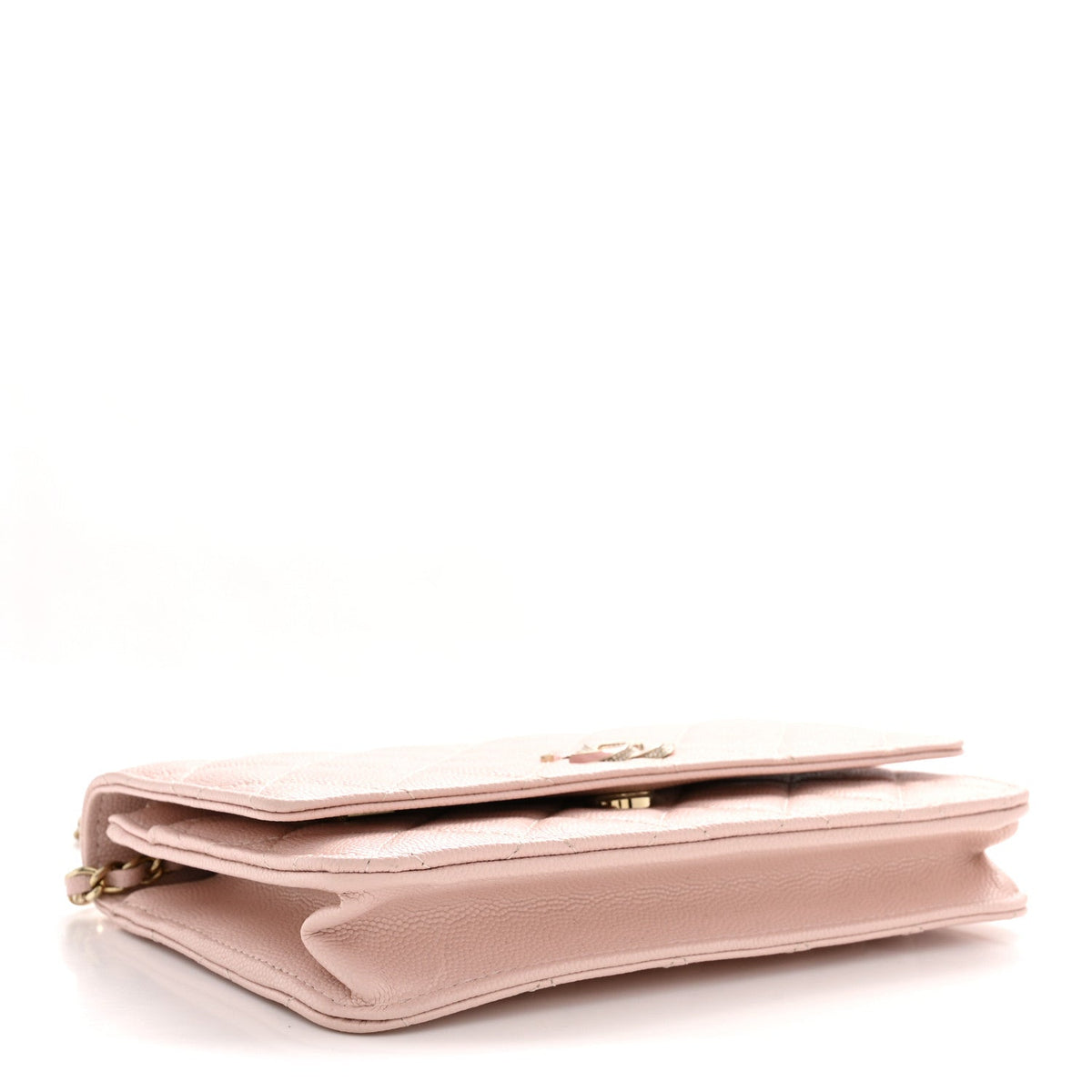 Caviar Quilted Crystal Enamel CC Wallet On Chain WOC Light Pink