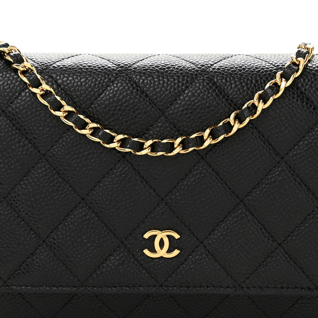 Caviar Quilted Wallet on Chain WOC Black