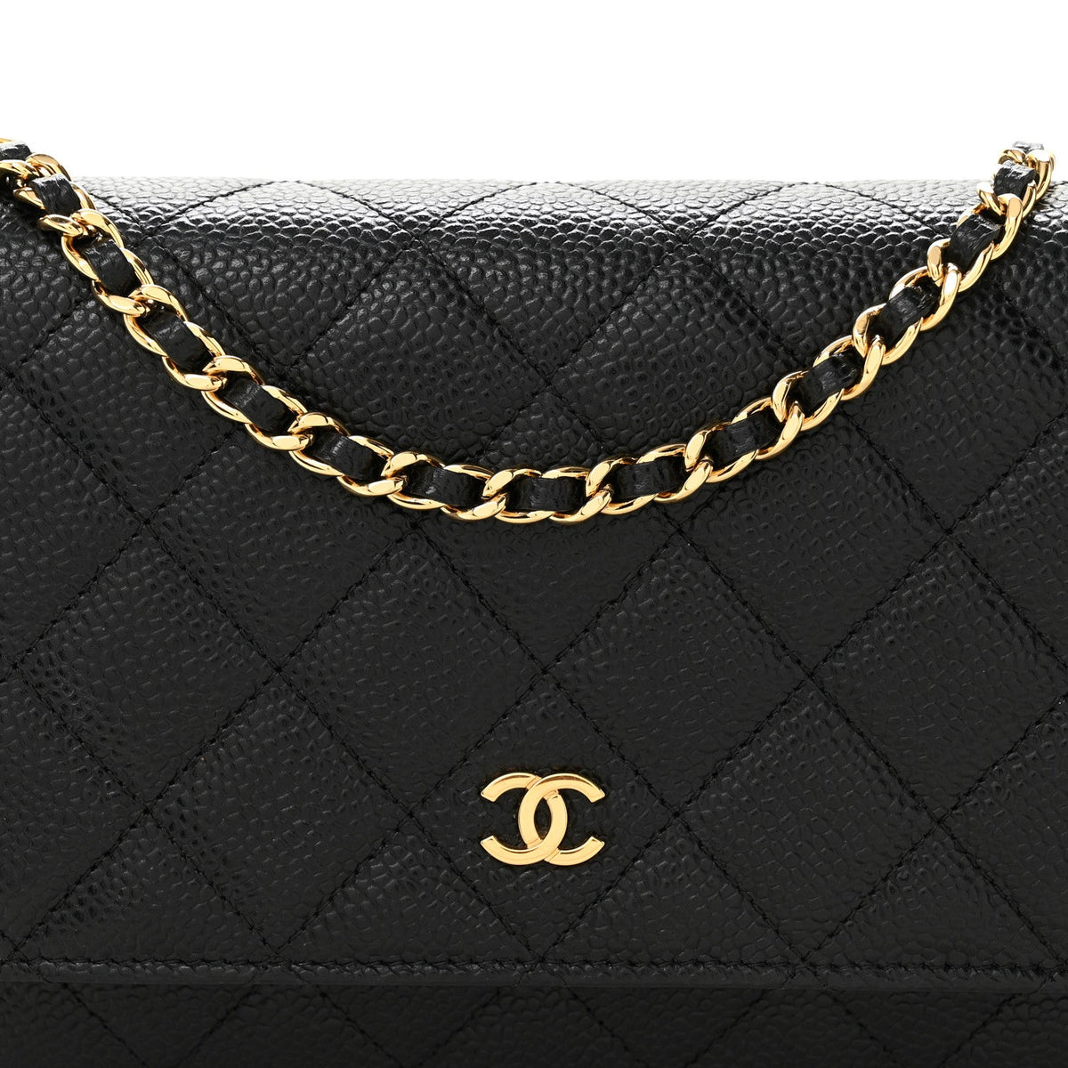 Caviar Quilted Wallet on Chain WOC Black
