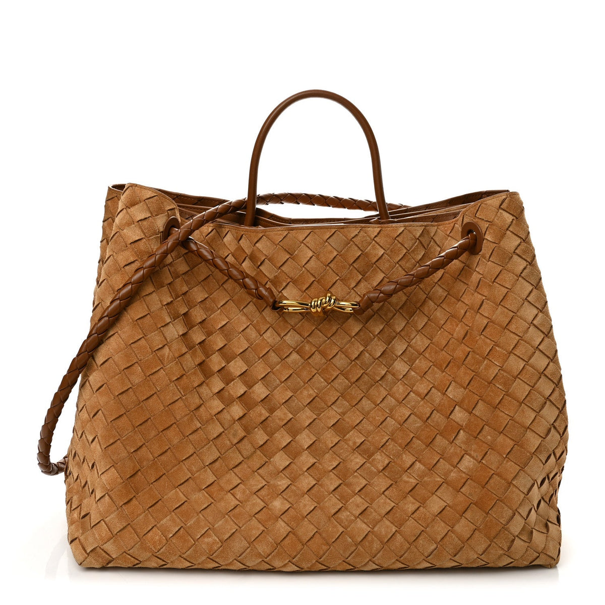 Suede Intrecciato Large Andiamo Shoulder Bag Acorn