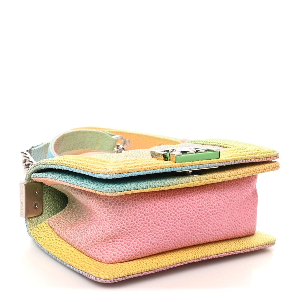 Caviar Quilted Mini Cuba Rainbow Boy Flap  Pink Multicolor