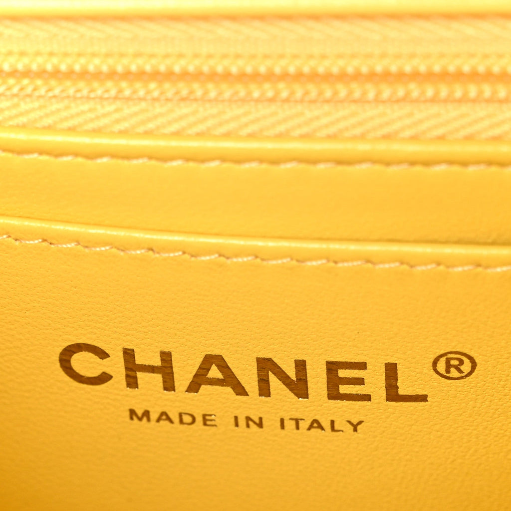 Lambskin Quilted Mini Rectangular Flap Yellow