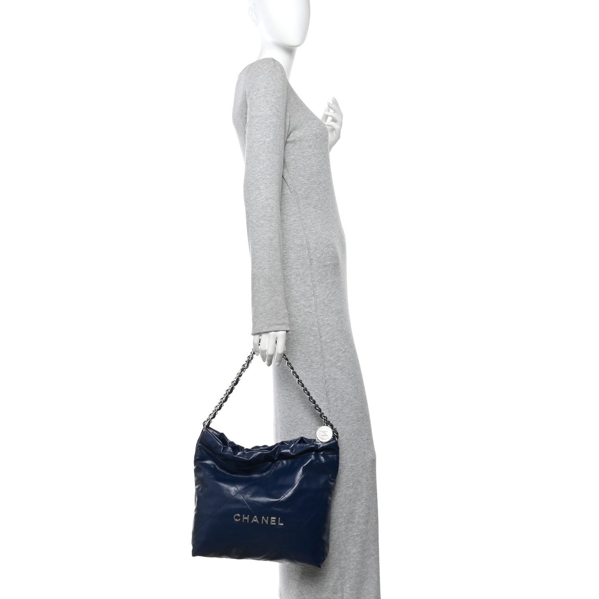 Shiny Calfskin Quilted Small Chanel 22 Navy