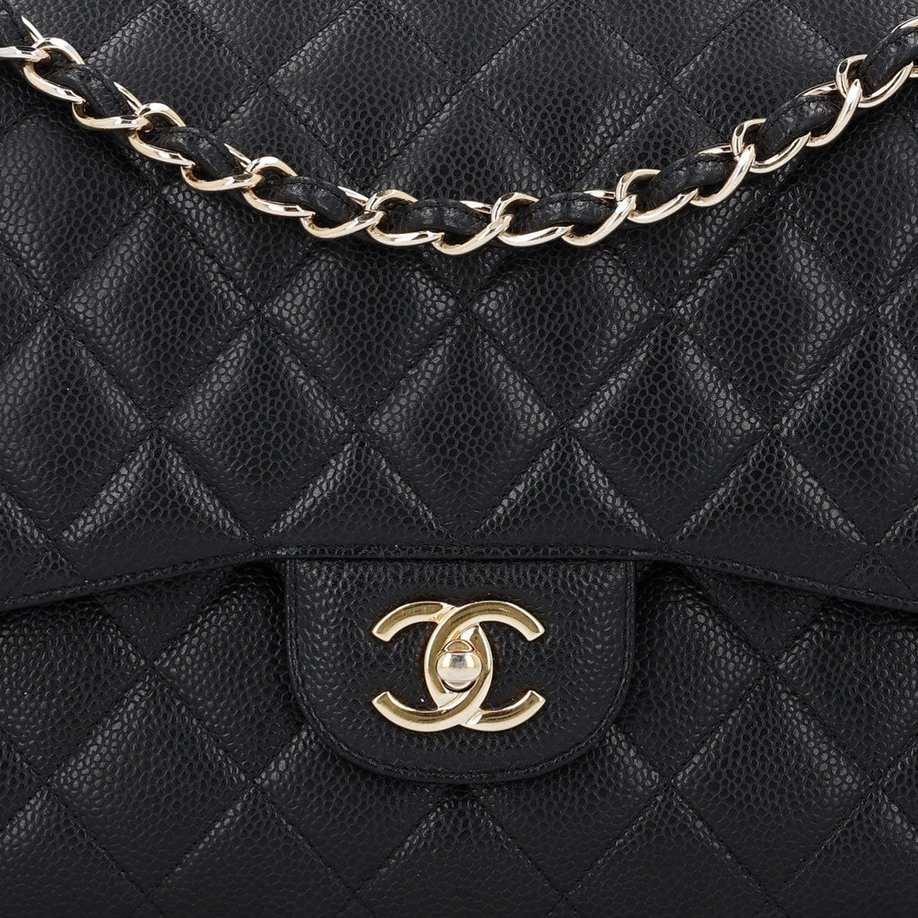 Caviar Quilted Jumbo Double Flap Black
