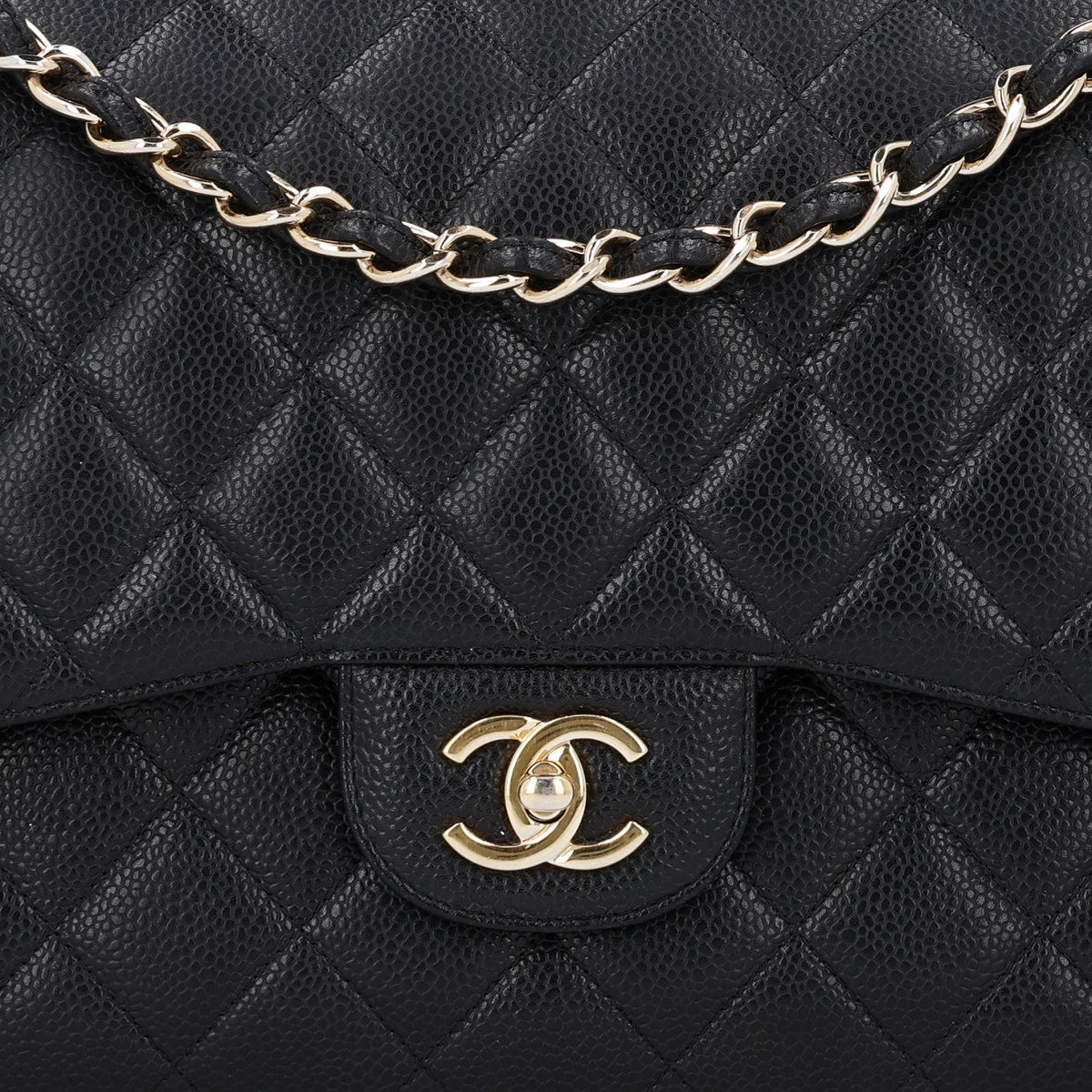 Caviar Quilted Jumbo Double Flap Black