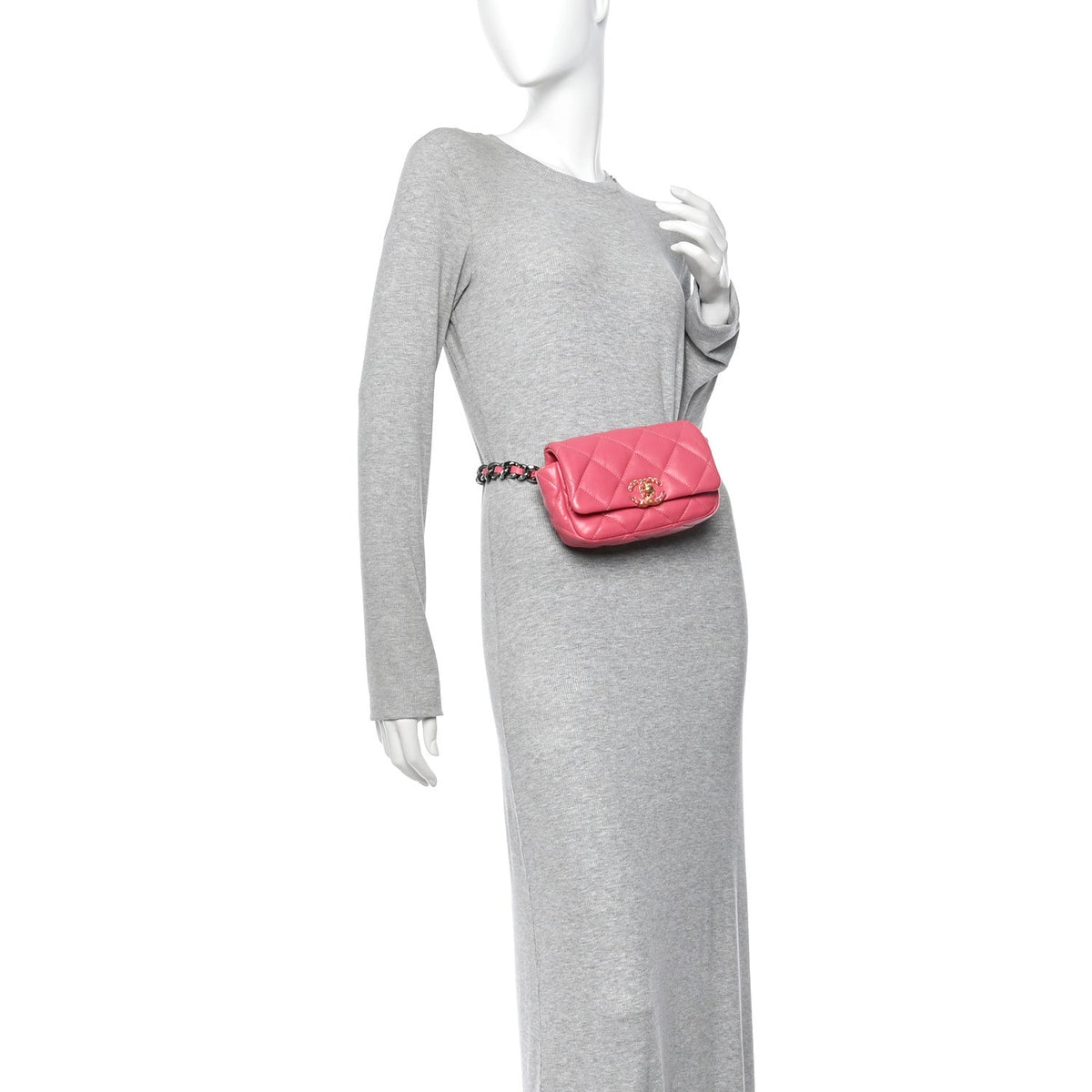 Lambskin Quilted Chanel 19 Waist Bag Pink
