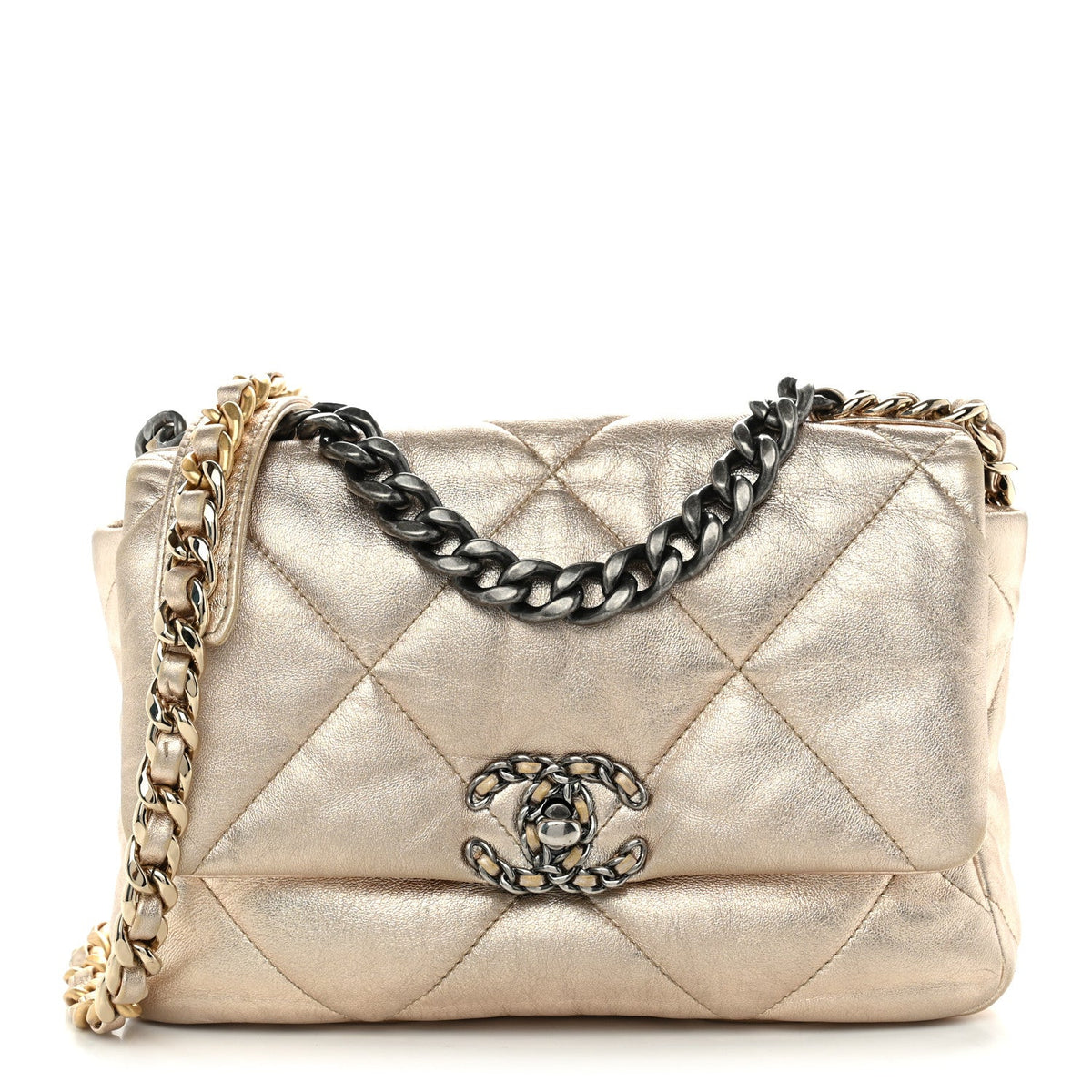 Metallic Lambskin Quilted Medium Chanel 19 Flap Gold