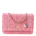 Tweed Quilted Wallet On Chain WOC Pink