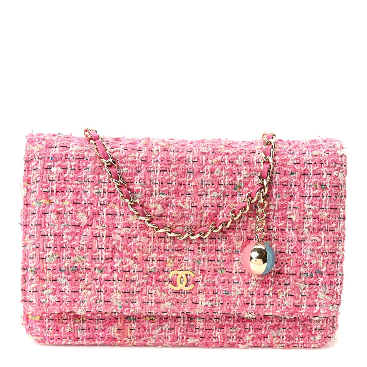 Tweed Quilted Wallet On Chain WOC Pink