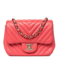 Lambskin Chevron Quilted Mini Square Flap Coral