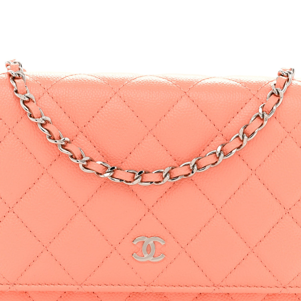 Caviar Quilted Wallet on Chain WOC Coral
