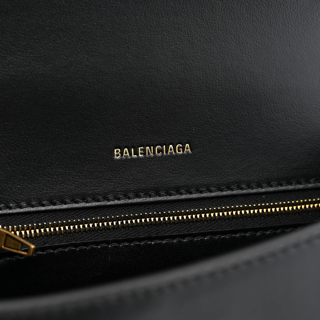 Shiny Box Calfskin Small Hourglass Top Handle Bag Black