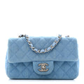 Denim Quilted Mini Rectangular Flap Blue