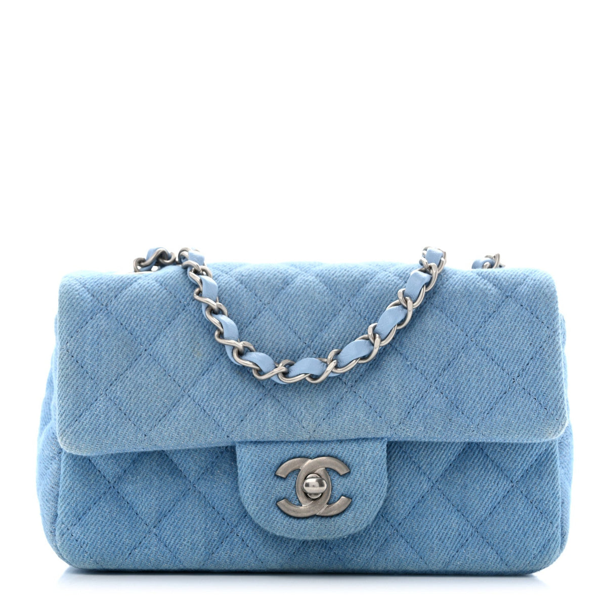 Denim Quilted Mini Rectangular Flap Blue
