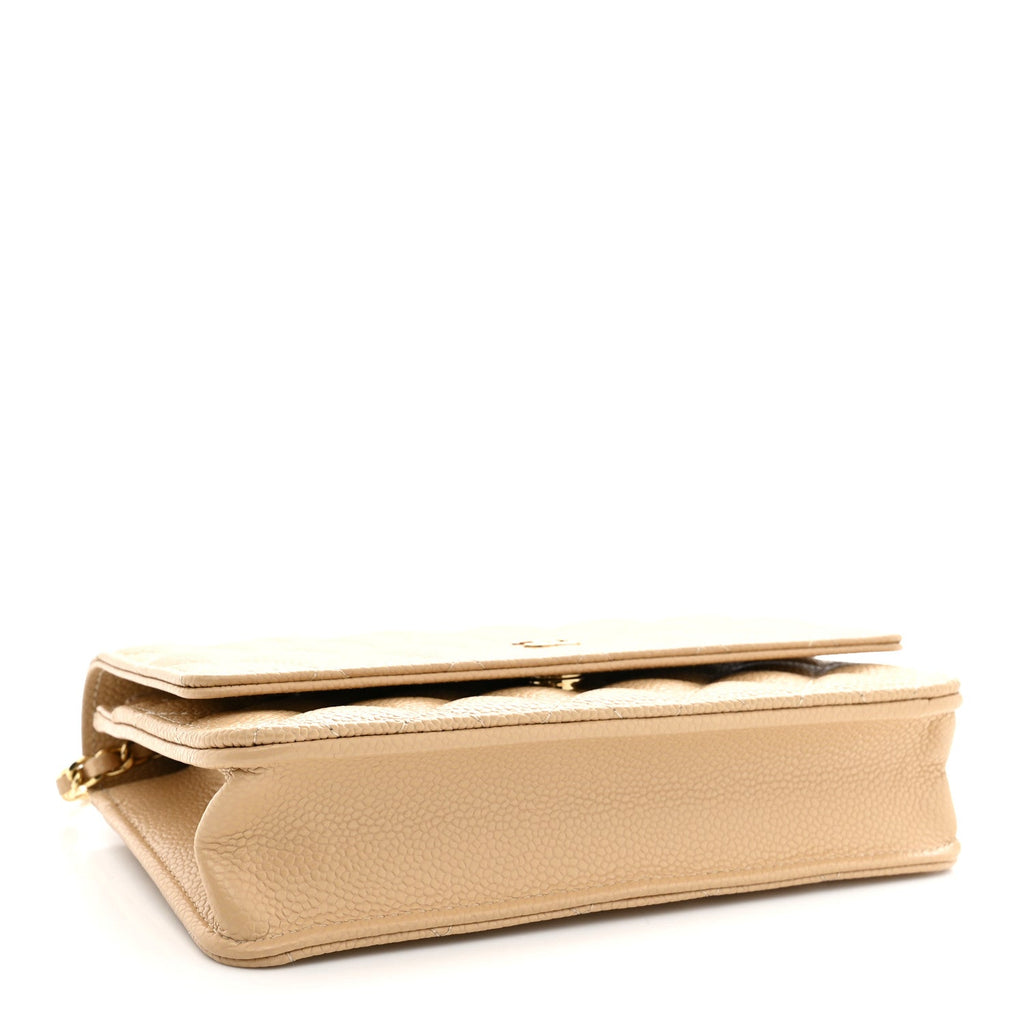 Caviar Quilted Wallet on Chain WOC Beige