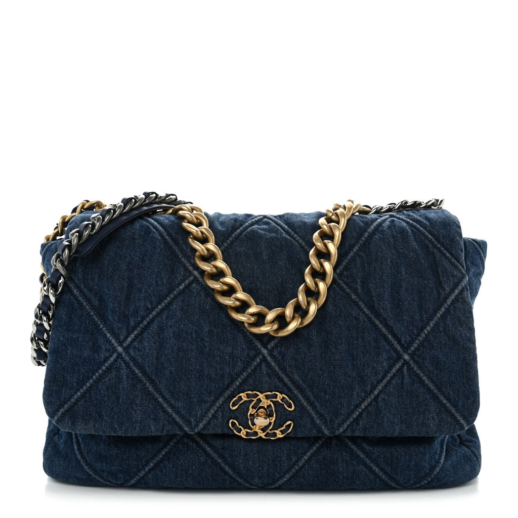 Denim Quilted Maxi Chanel 19 Flap Blue