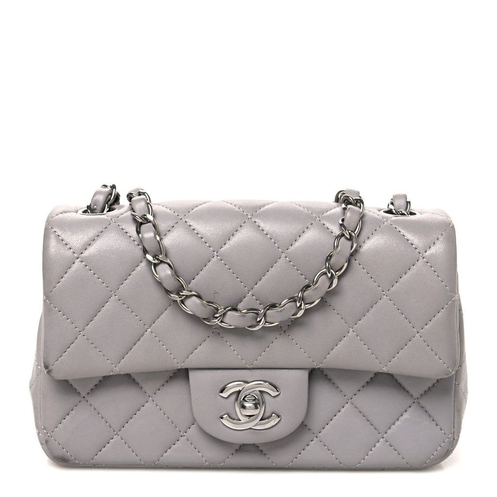 Lambskin Quilted Mini Rectangular Flap Grey