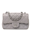 Lambskin Quilted Mini Rectangular Flap Grey