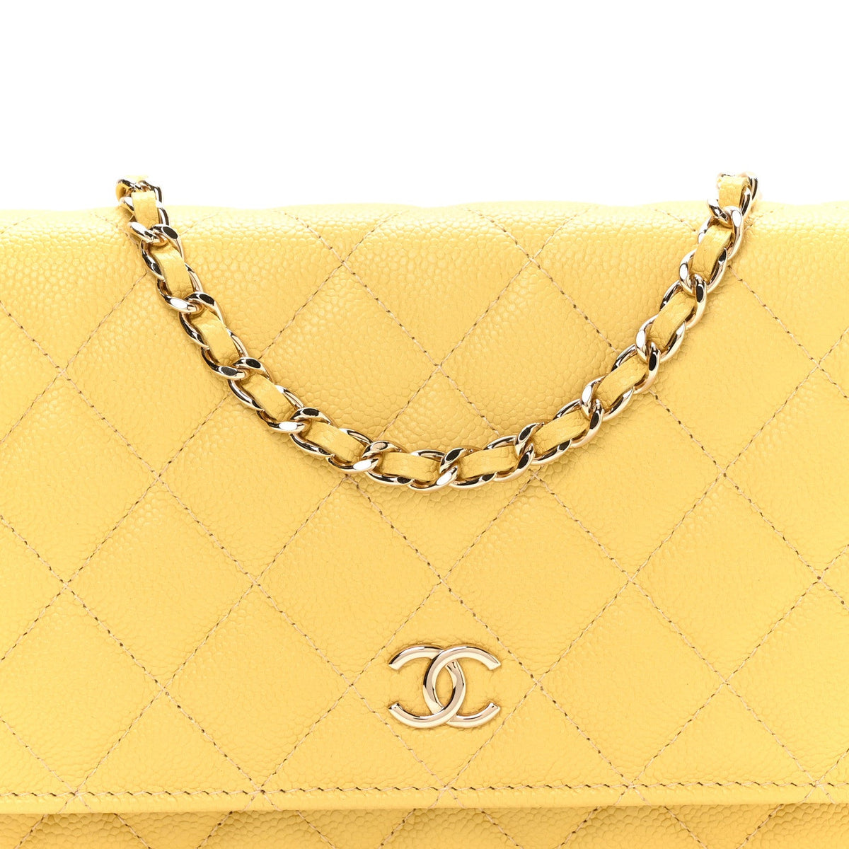 Caviar Quilted Tiny CC Wallet On Chain WOC Yellow