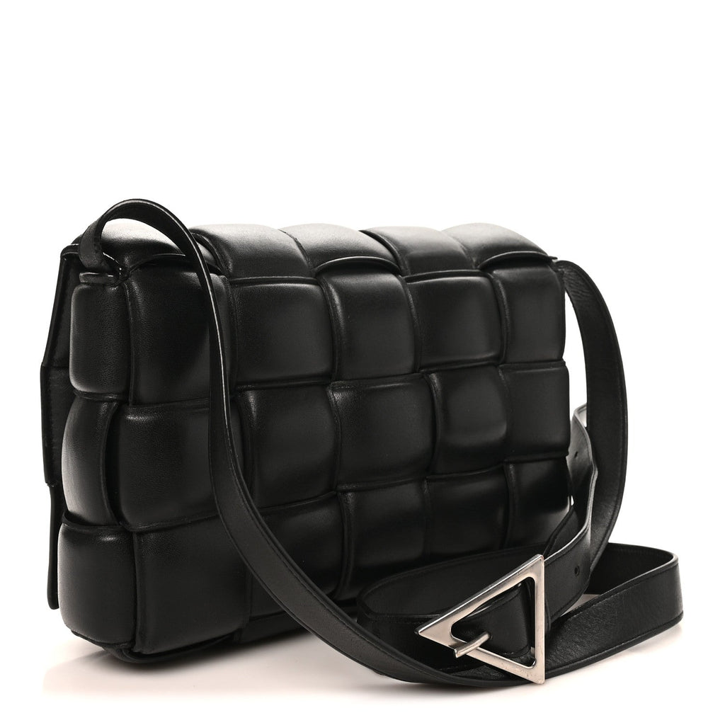 Paper Calfskin Maxi Intreccio Padded Cassette Crossbody Bag Black