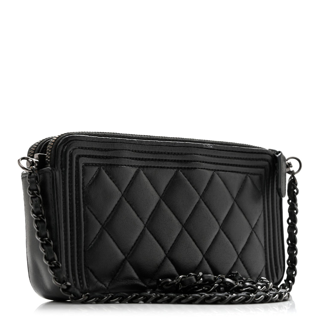 Lambskin Quilted Small Boy Clutch With Chain So Black
