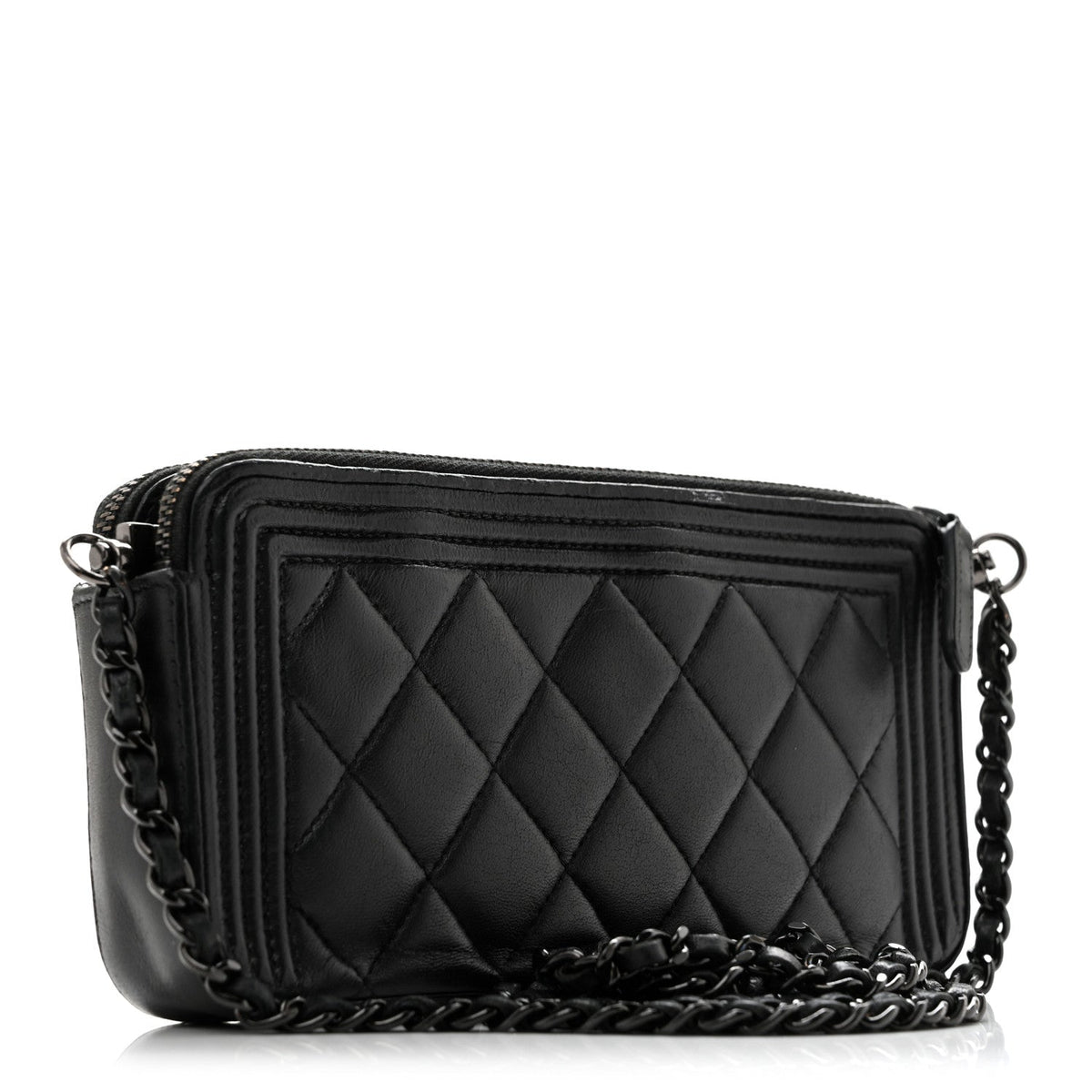 Lambskin Quilted Small Boy Clutch With Chain So Black