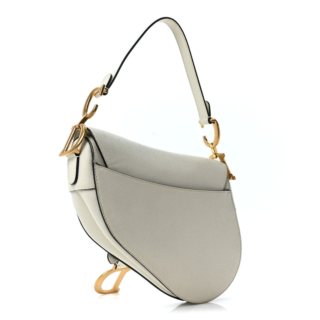Grained Calfskin Saddle Bag White