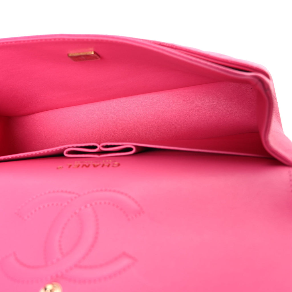 Caviar Quilted Medium Double Flap Dark Pink
