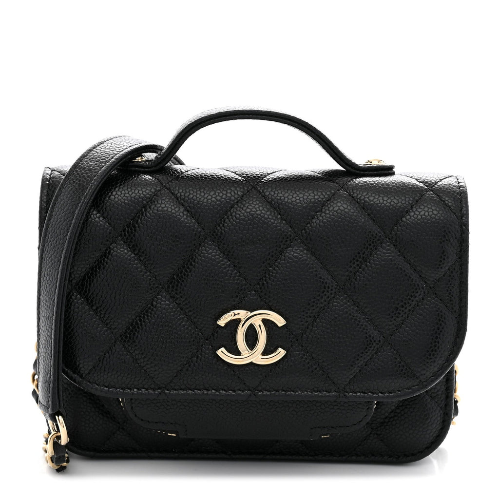Caviar Quilted Business Affinity Clutch With Chain Black