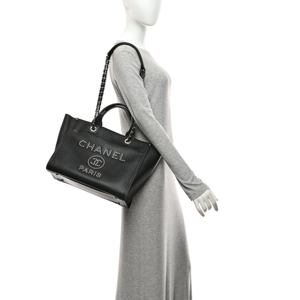 Caviar Small Studded Deauville Tote Black