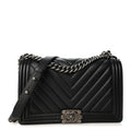 Calfskin Chevron Quilted New Medium Boy Flap Black