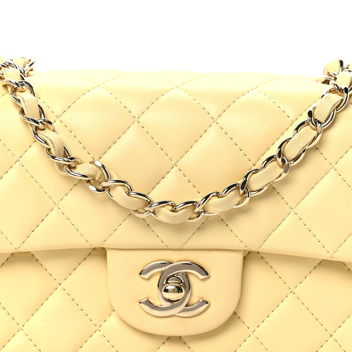 Lambskin Quilted Mini Rectangular Flap Light Yellow