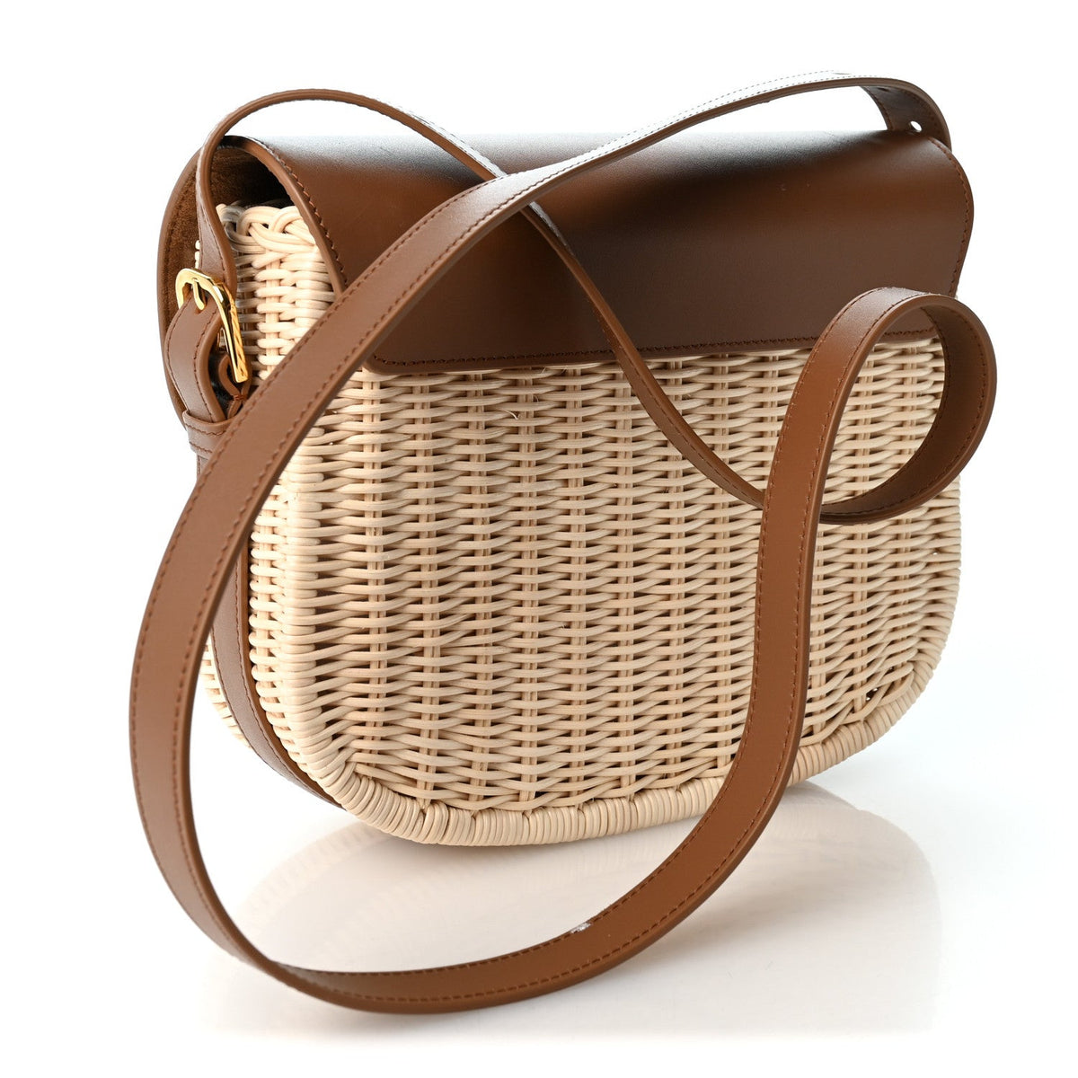 Wicker Calfskin Medium Bobby Flap Golden Saddle