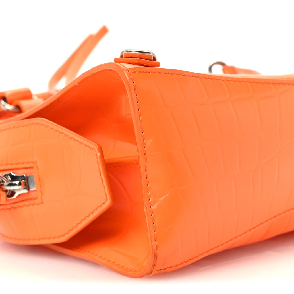 Semi Shiny Calfskin Crocodile Embossed Neo Classic Silver Hardware Mini City Orange