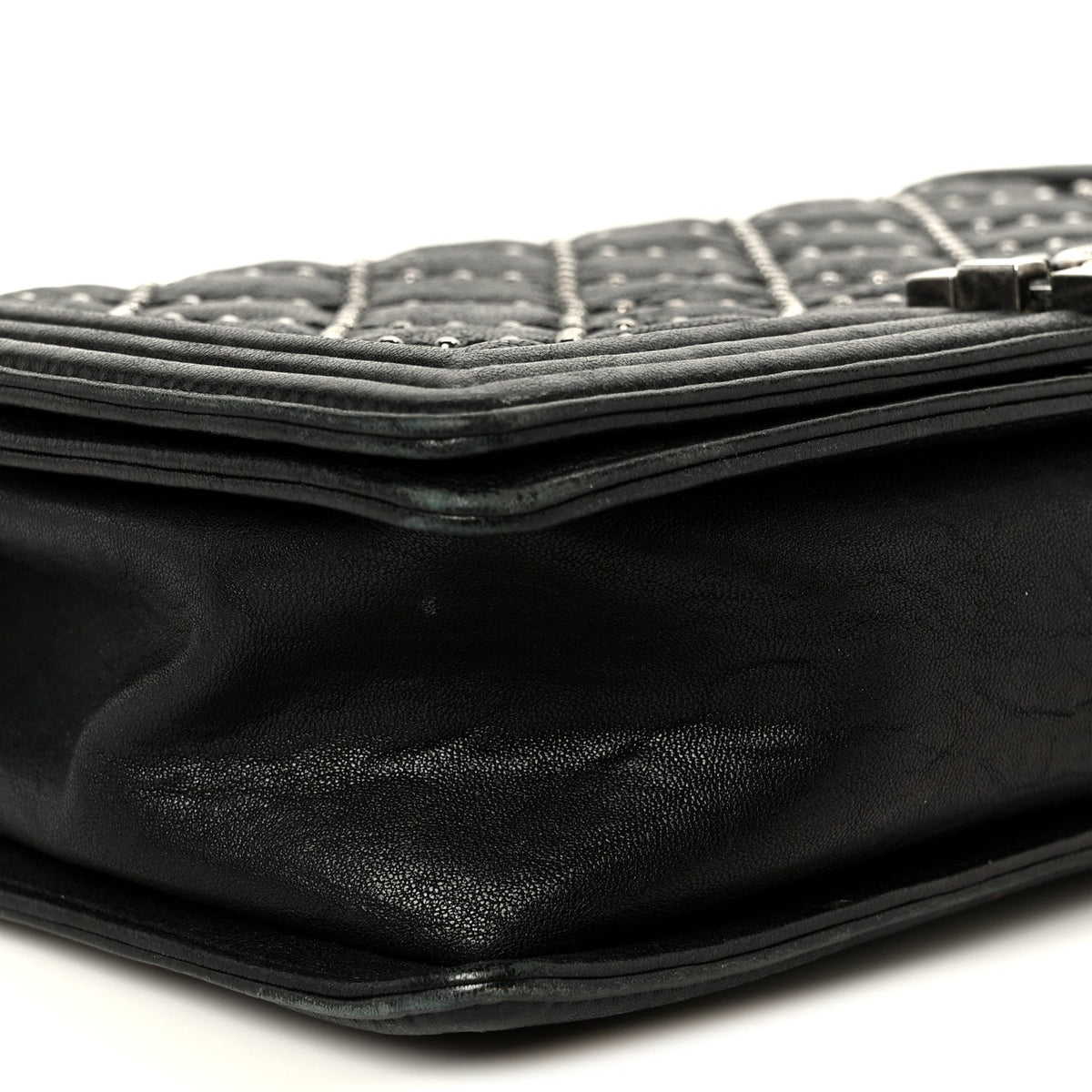 Crumpled Lambskin New Medium Studded Boy Flap Black