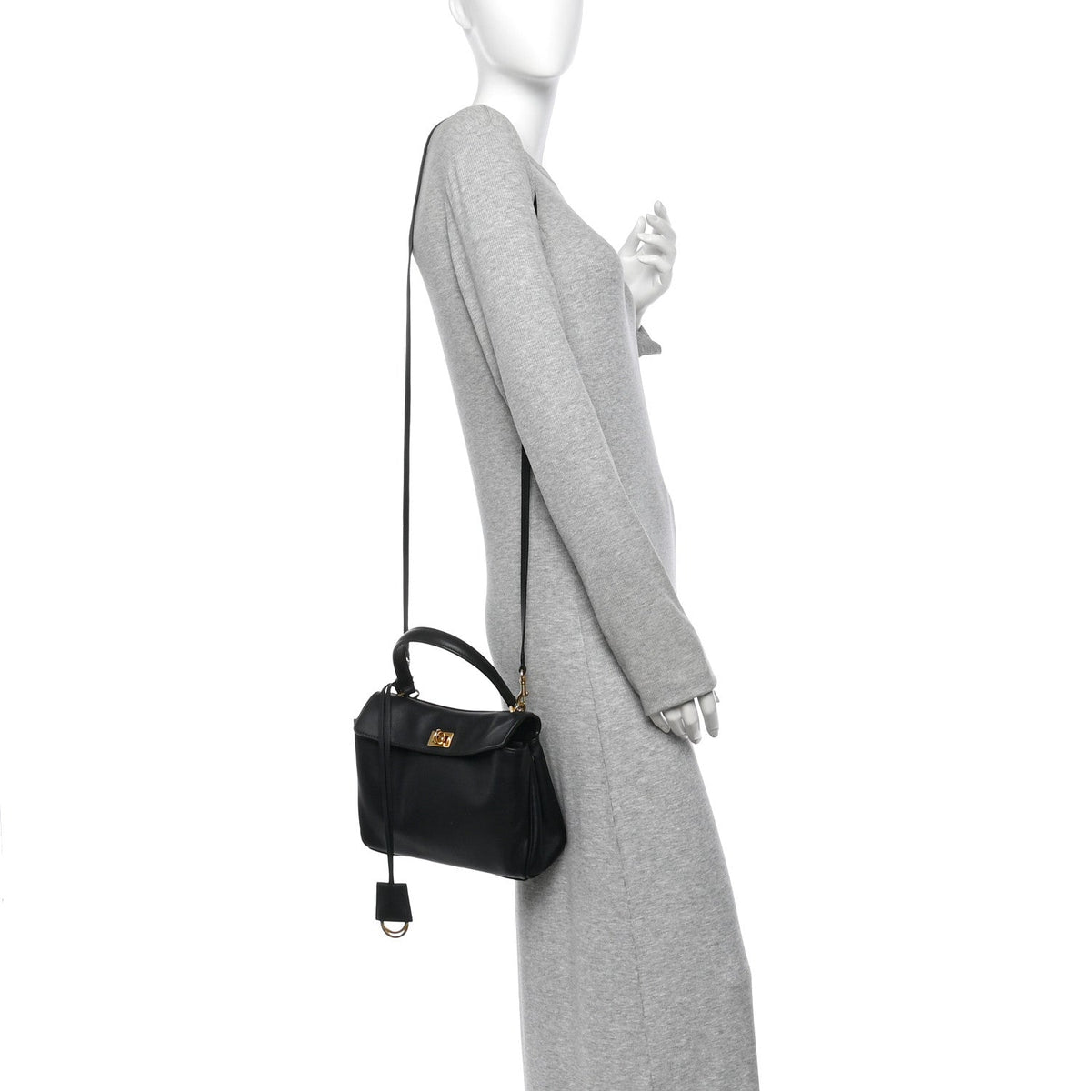 Natural Smooth Calfskin Mini Rodeo Top Handle Handbag Black