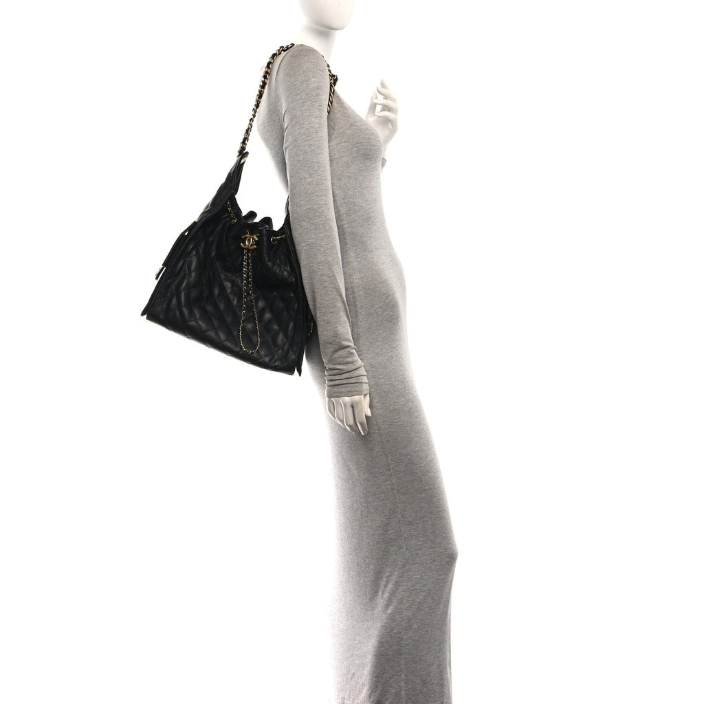 Caviar Quilted Medium Chanel 25 Handbag Black