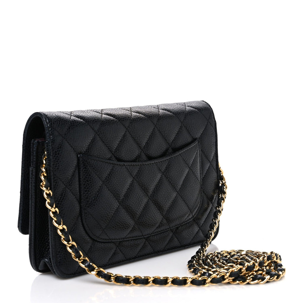 Caviar Quilted Wallet on Chain WOC Black