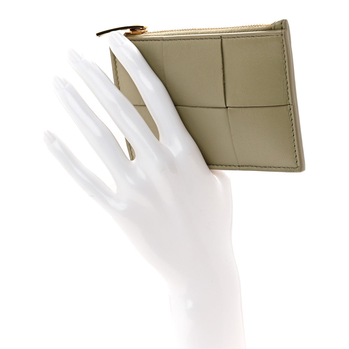 Nappa Maxi Intrecciato Cassette Zipped Card Case Travertine