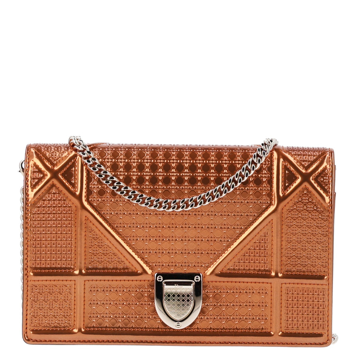 Metallic Patent Micro-Cannage Diorama Wallet on Chain Pouch Orange