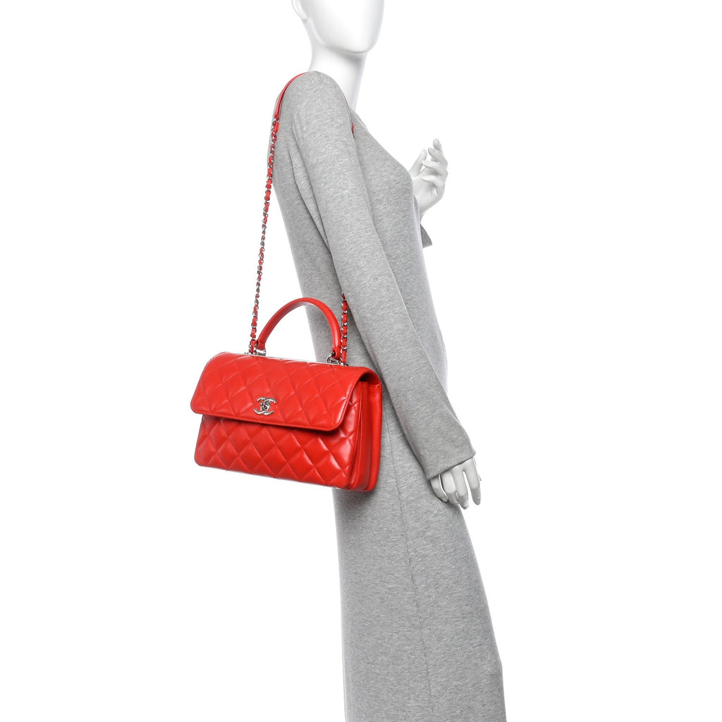 Lambskin Quilted Medium Trendy CC Flap Dual Handle Bag Red