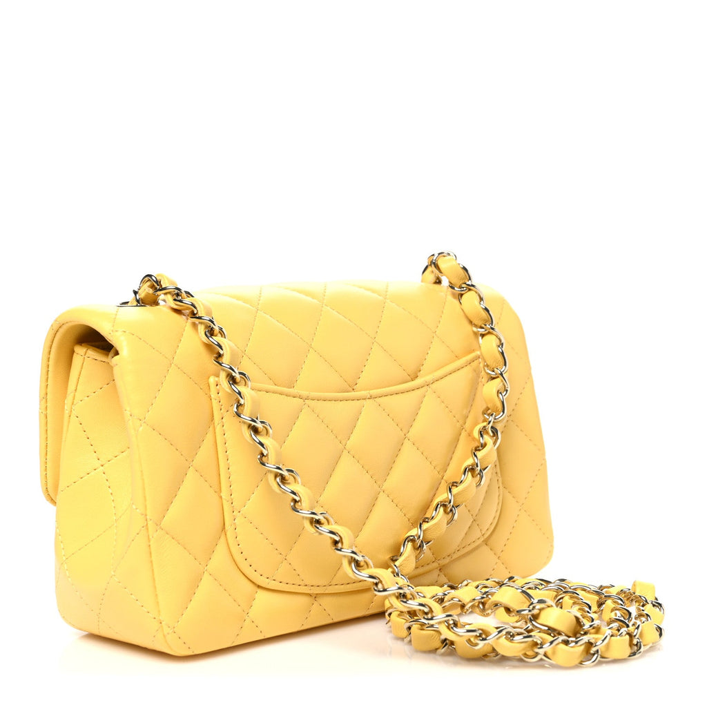Lambskin Quilted Mini Rectangular Flap Yellow