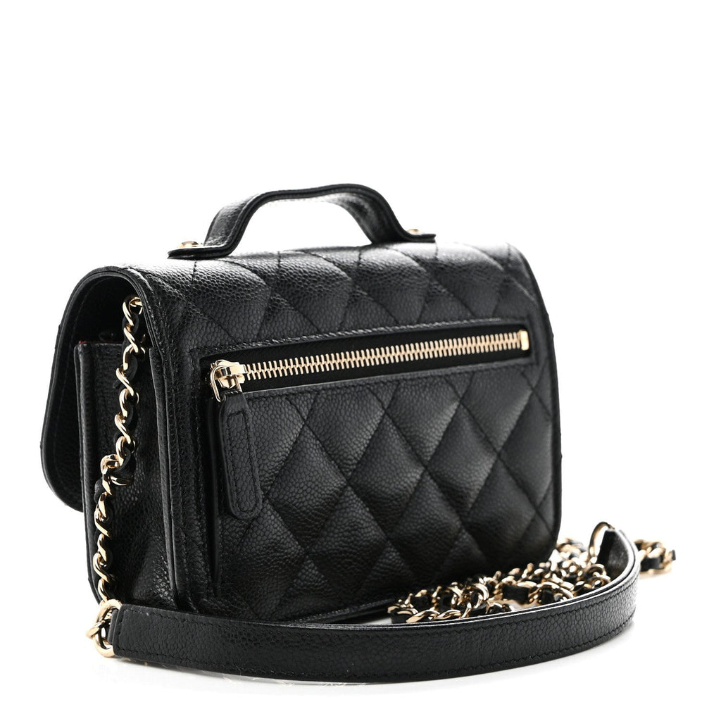 Caviar Quilted Business Affinity Clutch With Chain Black