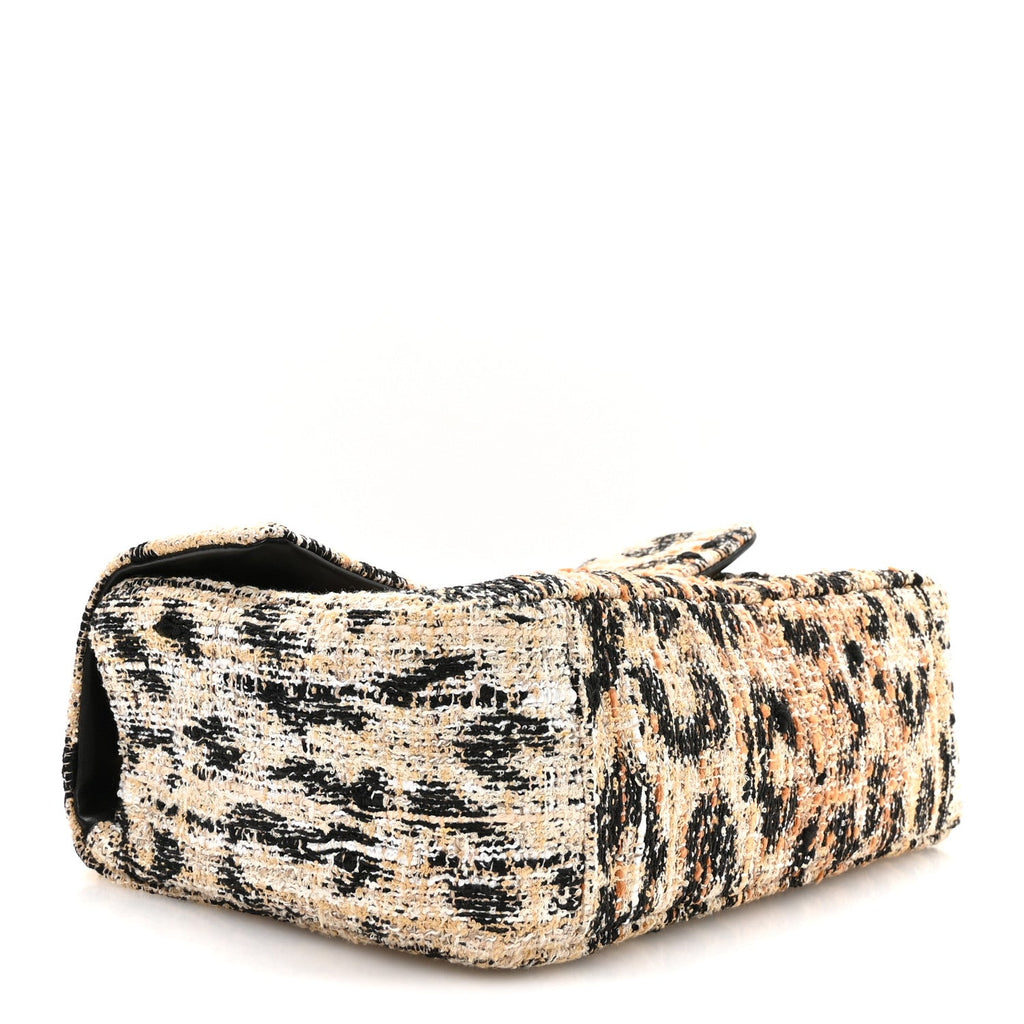 Tweed Mixed Fibers Leopard Print Small Souplissimo Maxi Flap Brown Black White