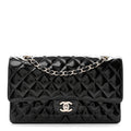Patent Quilted Medium Double Flap Black