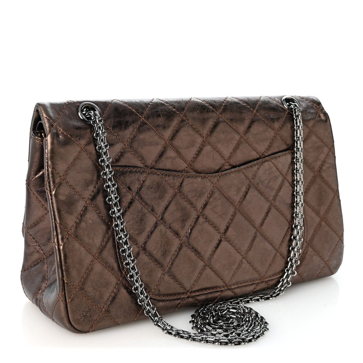Metallic Aged Calfskin Quilted 2.55 Reissue 227 Flap Dark Brown