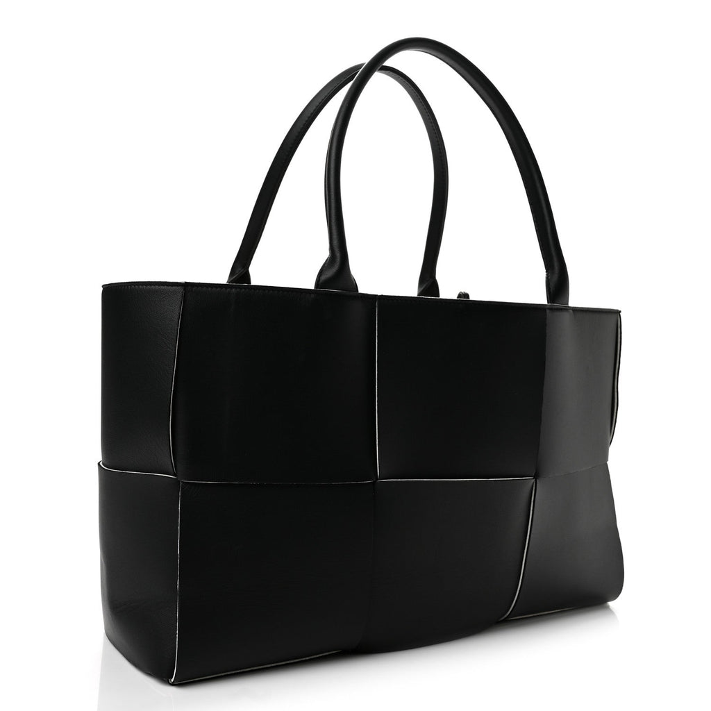 Nappa Maxi Intrecciato Medium Arco Tote Black White