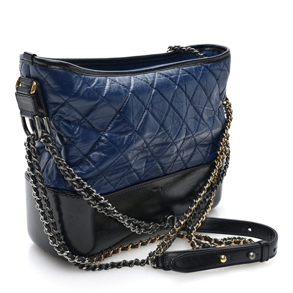 Aged Calfskin Quilted Medium Gabrielle Hobo Navy Black