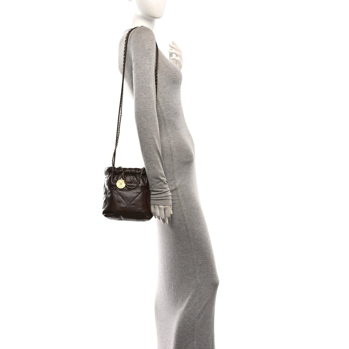 Shiny Calfskin Quilted Mini Chanel 22 Brown