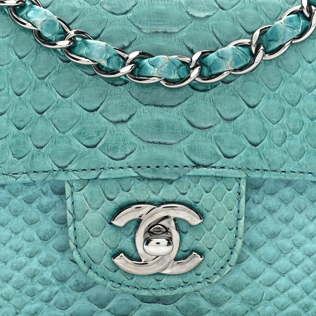 Snakeskin Mini Rectangular Flap Blue